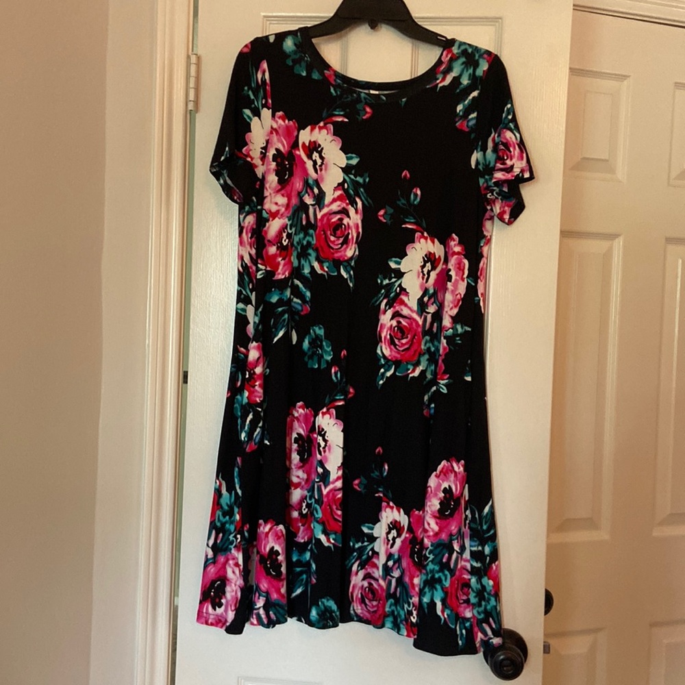 Black floral print dress